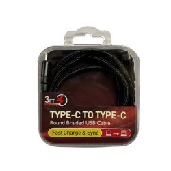 USB-C to USB-C Nylon Braided Charging & Data Cable 3.3ft with Crystal Box Case (Black)