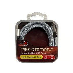 USB-C to USB-C Nylon Braided Charging & Data Cable 3.3ft with Crystal Box Case (White)