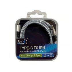 Nylon Braided Lightning to USB-C Charging & Data Cable 3.3ft with Crystal Box Case (White)