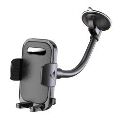 Gooseneck Long-Arm Car Phone Mount with Suction Cup & Anti-Shake Stabilizer (Black)