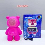 Wholesale Cute Pink Bear Portable Bluetooth Speaker with RGB LED and Clock Design CH-M51 for Universal Cell Phone And Bluetooth Device (Hot Pink)