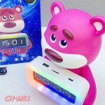 Wholesale Cute Pink Bear Portable Bluetooth Speaker with RGB LED and Clock Design CH-M51 for Universal Cell Phone And Bluetooth Device (Hot Pink)
