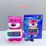 Wholesale Cute Pink Bear Portable Bluetooth Speaker with RGB LED and Clock Design CH-M51 for Universal Cell Phone And Bluetooth Device (Hot Pink)
