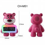 Wholesale Cute Pink Bear Portable Bluetooth Speaker with RGB LED and Clock Design CH-M51 for Universal Cell Phone And Bluetooth Device (Hot Pink)