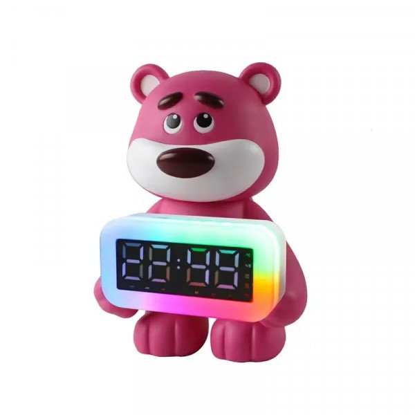 Wholesale Cute Pink Bear Portable Bluetooth Speaker with RGB LED and Clock Design CH-M51 for Universal Cell Phone And Bluetooth Device (Hot Pink)
