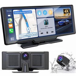 10.26" Apple CarPlay & Android Auto Display with 4K Dash Cam, GPS Navigation System with Back View Camera for Universal Cell Phone (Black) 10.26" Apple CarPlay & Android Auto Display with 4K Dash Cam, GPS Navigation System with Back View Camera for Universal Cell Phone (Black)