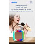 Wholesale RGB LED Cube Bluetooth Speaker with Wireless Microphone & Carry Handle - Portable Karaoke System CRX172 for Universal Cell Phone And Bluetooth Device (Beige)