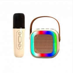 RGB LED Cube Bluetooth Speaker with Wireless Microphone & Carry Handle - Portable Karaoke System CRX172 for Universal Cell Phone And Bluetooth Device (Beige)