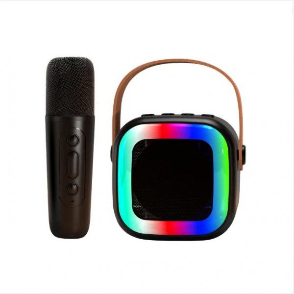 Wholesale RGB LED Cube Bluetooth Speaker with Wireless Microphone & Carry Handle - Portable Karaoke System CRX172 for Universal Cell Phone And Bluetooth Device (Black)