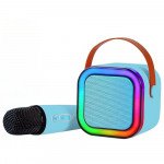 Wholesale RGB LED Cube Bluetooth Speaker with Wireless Microphone & Carry Handle - Portable Karaoke System CRX172 for Universal Cell Phone And Bluetooth Device (Blue)