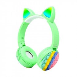 Popit Cat Ear Bluetooth Wireless LED Foldable Headphone Headset with Built in Mic and FM Radio for Universal Cell Phone And Bluetooth Device CT-950 (Green)