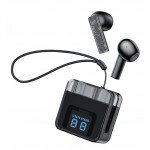 Wholesale Transparent Design Noise Reduction Semi-In-Ear Wireless Earphones With Digital Battery Display and Carrying Strap F08 for Universal Cell Phone And Bluetooth Device (Black)