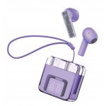 Wholesale Transparent Design Noise Reduction Semi-In-Ear Wireless Earphones With Digital Battery Display and Carrying Strap F08 for Universal Cell Phone And Bluetooth Device (Purple)