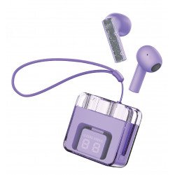 Transparent Design Noise Reduction Semi-In-Ear Wireless Earphones With Digital Battery Display and Carrying Strap F08 for Universal Cell Phone And Bluetooth Device (Purple) Transparent Design Noise Reduction Semi-In-Ear Wireless Earphones With Digital Battery Display and Carrying Strap F08 for Universal Cell Phone And Bluetooth Device (Purple)