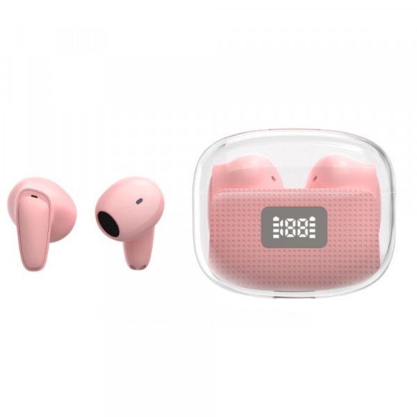 Wholesale Mini Design TWS Wireless Earphone - BT Headset with Battery Power Display, Stereo Sound Earbuds, Transparent Cover Case F10 for Universal Cell Phone And Bluetooth Device (Pink)
