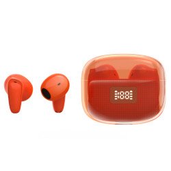 Mini Design TWS Wireless Earphone - BT Headset with Battery Power Display, Stereo Sound Earbuds, Transparent Cover Case F10 for Universal Cell Phone And Bluetooth Device (Red)