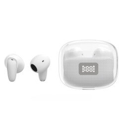 Mini Design TWS Wireless Earphone - BT Headset with Battery Power Display, Stereo Sound Earbuds, Transparent Cover Case F10 for Universal Cell Phone And Bluetooth Device (White)