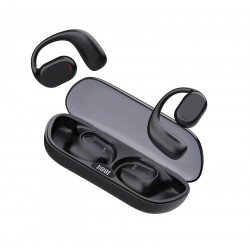 Open-Ear Style TWS Bluetooth Wireless Headset Gaming Earbuds Stereo Sound With Battery Indicator F100 for Universal Cell Phone And Bluetooth Device (Black)