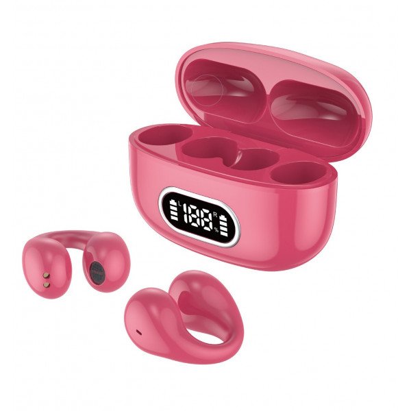Wholesale Clip-On Open Ear Crystal Clear Sound TWS Bluetooth Headphones F80 for Universal Cell Phone And Bluetooth Device (Hot Pink)