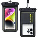 Wholesale Waterproof Floating Phone Pouch Case SIze XL with Lanyard – Clear Window, Snap Lock, Ideal for Water Photography (Black)