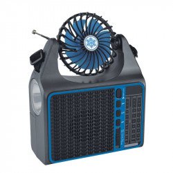 Multi-Functional Portable Bluetooth Speaker Integrated Solar Panel Cooling Fan AM/FM/SW Radio and Convenient Carry Strap FP-128-S for Universal Cell Phone And Bluetooth Device (Blue)