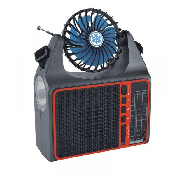 Wholesale Multi-Functional Portable Bluetooth Speaker Integrated Solar Panel Cooling Fan AM/FM/SW Radio and Convenient Carry Strap FP-128-S for Universal Cell Phone And Bluetooth Device (Red)