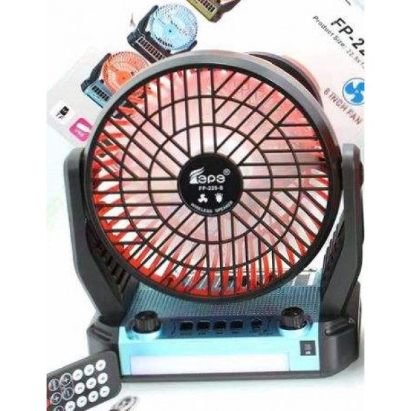 Wholesale Desktop Cooling Fan Portable Bluetooth Speaker with Solar Charge, LED Light, FM Radio, Multi Feature Speakers FP225 for Universal Cell Phone And Bluetooth Device (Blue)