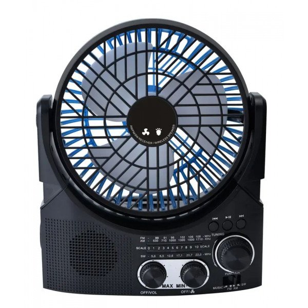 Wholesale Large Fan Solar-Powered Bluetooth Speaker with AM/FM Radio, Portable, and LED Flashlight FP335 for Universal Cell Phone And Bluetooth Device (Black)