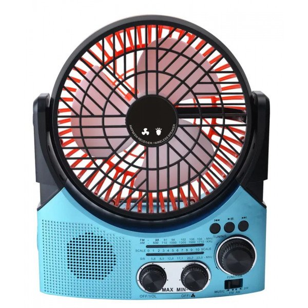 Wholesale Large Fan Solar-Powered Bluetooth Speaker with AM/FM Radio, Portable, and LED Flashlight FP335 for Universal Cell Phone And Bluetooth Device (Blue)