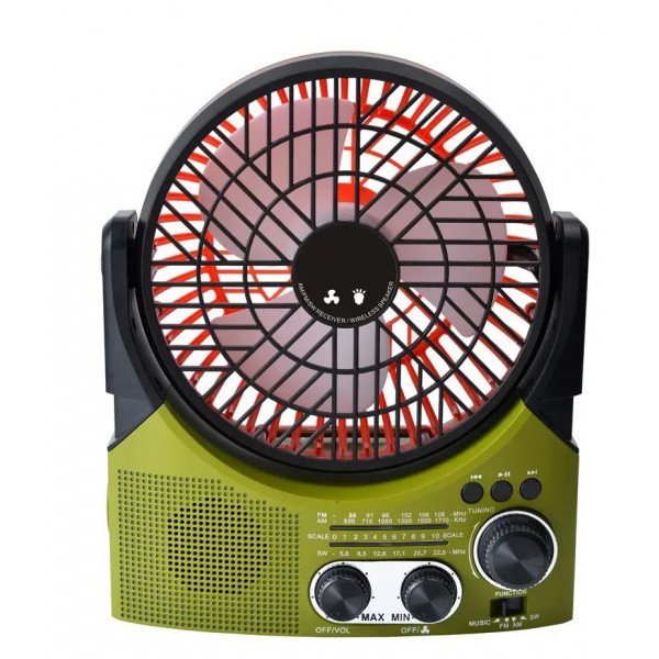 Wholesale Large Fan Solar-Powered Bluetooth Speaker with AM/FM Radio, Portable, and LED Flashlight FP335 for Universal Cell Phone And Bluetooth Device (Green)