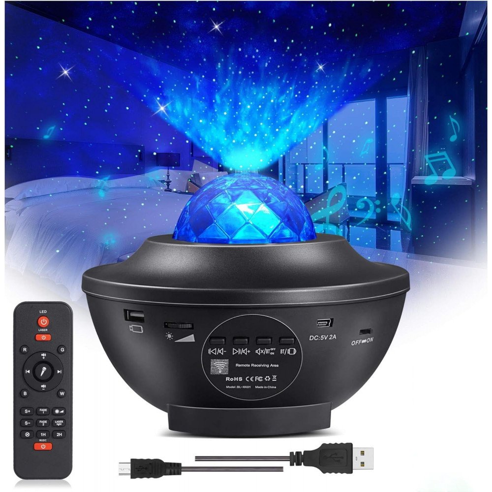 Wholesale Galaxy Star Projector Night Light with Bluetooth Speaker LED Color Projections for Room Decor G2402A for Universal Cell Phone And Bluetooth Device Black