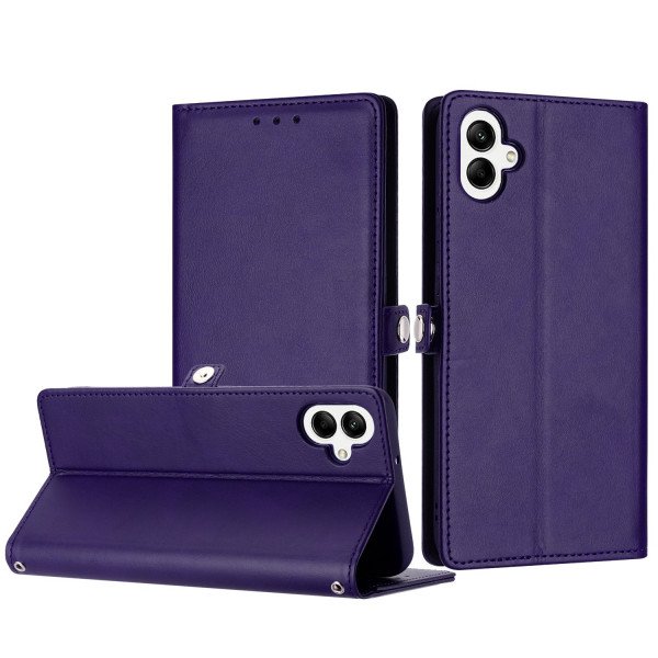 Wholesale Premium PU Leather Folio Wallet Front Cover Case with Card Holder Slots and Wrist Strap for Samsung Galaxy A05 (Purple)