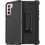 Heavy Duty Shockproof Protection Dual-Layer Rugged Defender Case with Belt Clip for Samsung Galaxy A17 5G (Black Black)