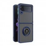 Slim Hybrid Shockproof Phone Case with Kickstand Ring for Samsung Galaxy Z Flip 6 (Navy Blue)