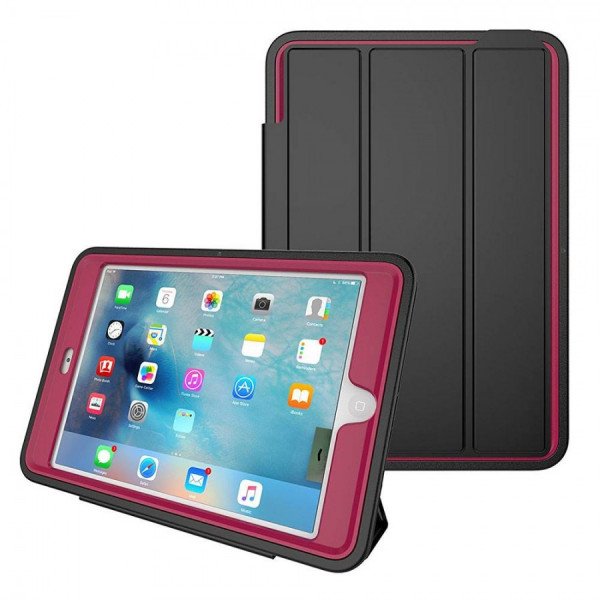 Wholesale Strong Armor Heavy Duty Protection Hybrid Kickstand Case with Smart Cover for Apple iPad Mini 4, Apple iPad Mini 5 (Hot Pink)