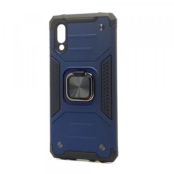 Wholesale Armor Hybrid Double Layer Rotating Square Ring Holder Kickstand Magnetic Car Mount Plate Armor Case for Samsung Galaxy A02 (Navy Blue)