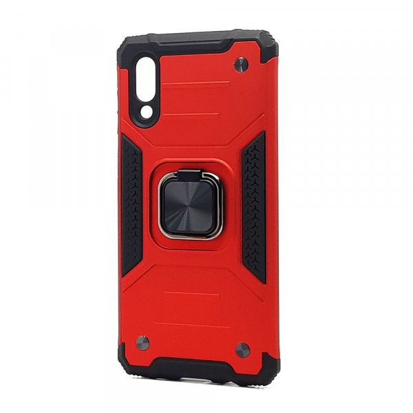 Wholesale Armor Hybrid Double Layer Rotating Square Ring Holder Kickstand Magnetic Car Mount Plate Armor Case for Samsung Galaxy A02 (Red)