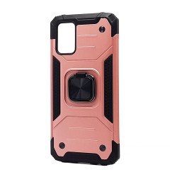 Armor Hybrid Double Layer Rotating Square Ring Holder Kickstand Magnetic Car Mount Plate Armor Case for Samsung Galaxy A02s (Rose Gold)