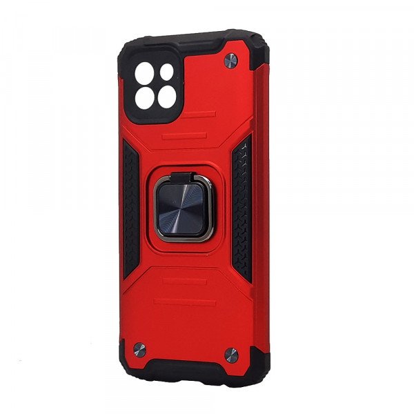Wholesale Armor Hybrid Double Layer Rotating Square Ring Holder Kickstand Magnetic Car Mount Plate Armor Case for Samsung Galaxy A03 (Red)