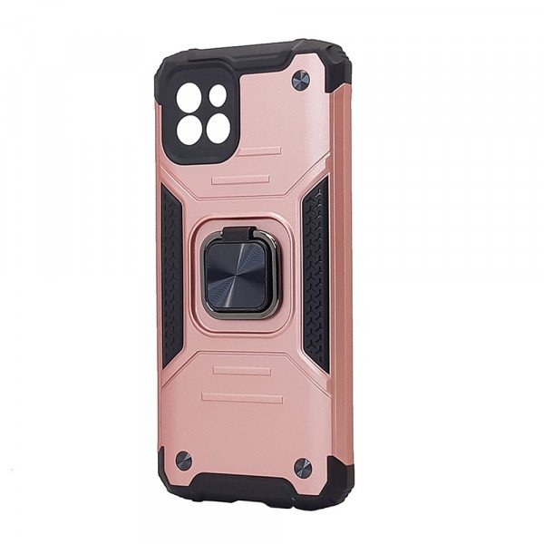Wholesale Armor Hybrid Double Layer Rotating Square Ring Holder Kickstand Magnetic Car Mount Plate Armor Case for Samsung Galaxy A03 (Rose Gold)