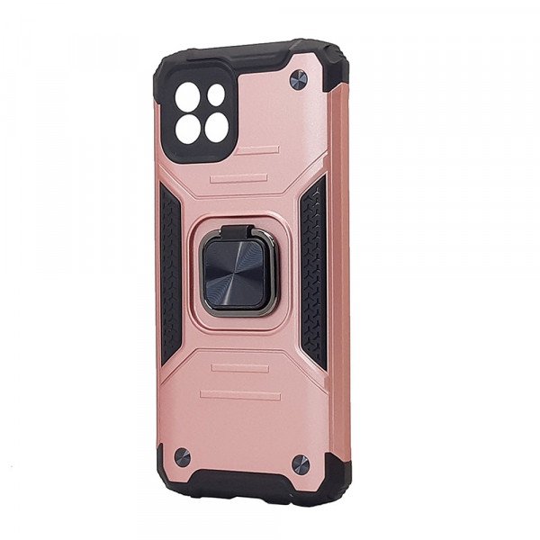 Wholesale Armor Hybrid Double Layer Rotating Square Ring Holder Kickstand Magnetic Car Mount Plate Armor Case for Samsung Galaxy A03 (Rose Gold)