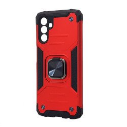 Armor Hybrid Double Layer Rotating Square Ring Holder Kickstand Magnetic Car Mount Plate Armor Case for Samsung Galaxy A13 5G (Red)