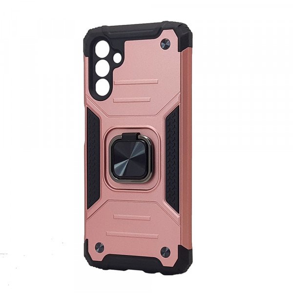 Wholesale Armor Hybrid Double Layer Rotating Square Ring Holder Kickstand Magnetic Car Mount Plate Armor Case for Samsung Galaxy A13 5G (Rose Gold)