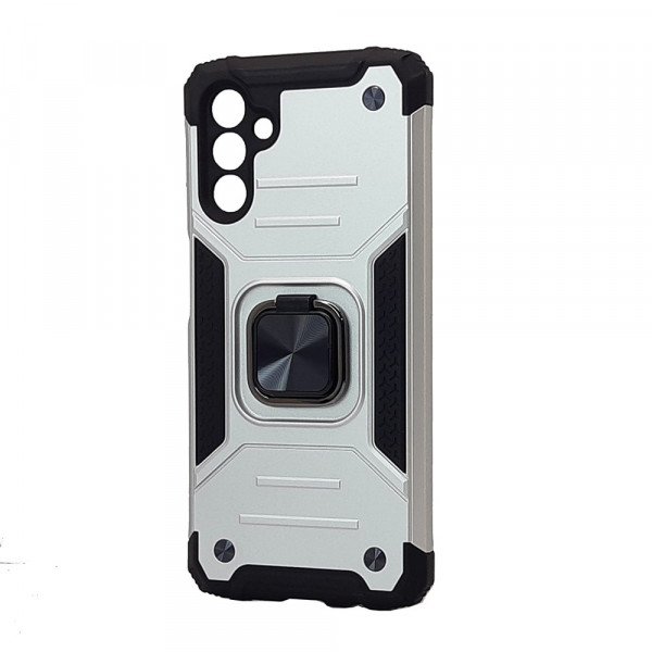 Wholesale Armor Hybrid Double Layer Rotating Square Ring Holder Kickstand Magnetic Car Mount Plate Armor Case for Samsung Galaxy A13 5G (Silver)