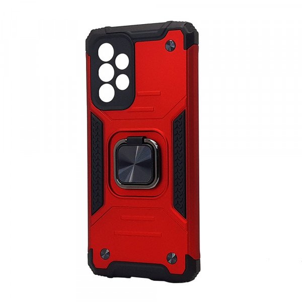 Wholesale Armor Hybrid Double Layer Rotating Square Ring Holder Kickstand Magnetic Car Mount Plate Armor Case for Samsung Galaxy A33 5G (Red)