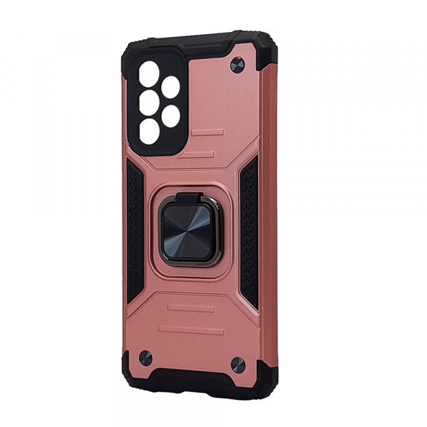 Wholesale Armor Hybrid Double Layer Rotating Square Ring Holder Kickstand Magnetic Car Mount Plate Armor Case for Samsung Galaxy A33 5G (Rose Gold)