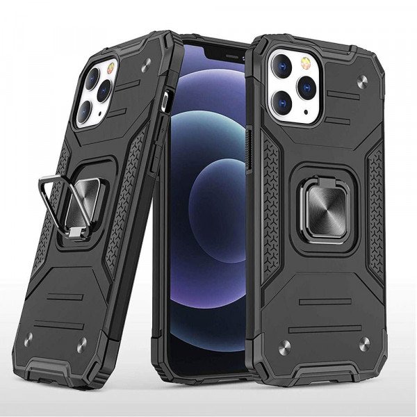 Wholesale Armor Hybrid Double Layer Rotating Square Ring Holder Kickstand Magnetic Car Mount Plate Armor Case for Apple iPhone 11 [6.1] (Black)