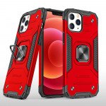 Armor Hybrid Double Layer Rotating Square Ring Holder Kickstand Magnetic Car Mount Plate Armor Case for Apple iPhone 11 [6.1] (Red)