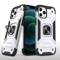 Armor Hybrid Double Layer Rotating Square Ring Holder Kickstand Magnetic Car Mount Plate Armor Case for Apple iPhone 11 [6.1] (Silver)