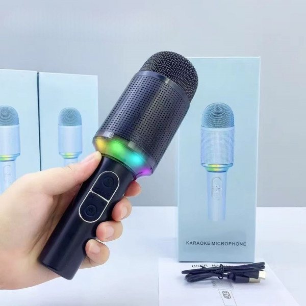 Wholesale Portable Bluetooth Karaoke Microphone with RGB Lights & Noise Reduction for Wireless Singing (Black)